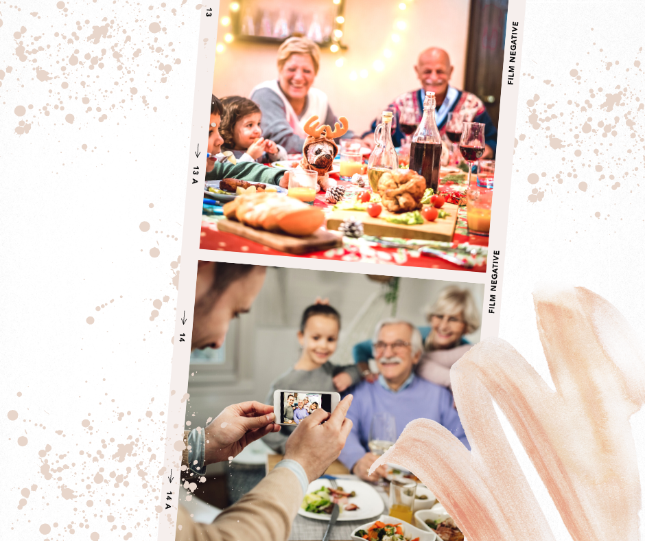 Family having dinner while picture taking